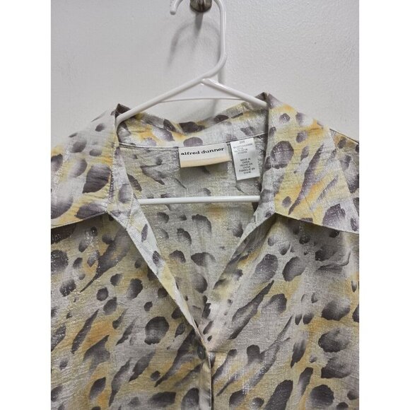 Alfred Dunner Womens Blouse size 20W Gray Yellow Metallic Animal Print Button Up - Picture 5 of 9